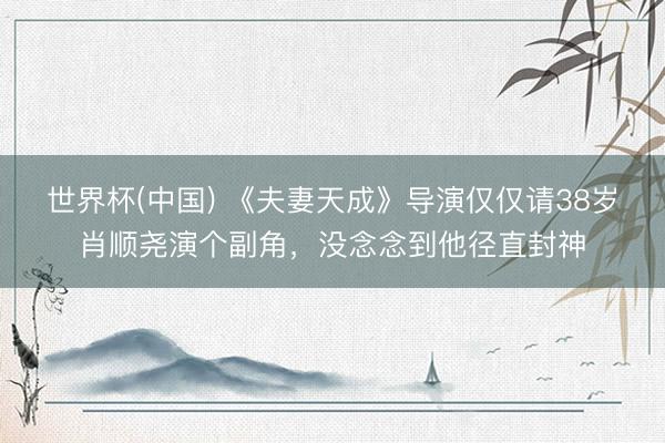 世界杯(中国) 《夫妻天成》导演仅仅请38岁肖顺尧演个副角，没念念到他径直封神